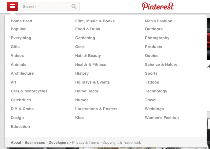 Pinterest Categories