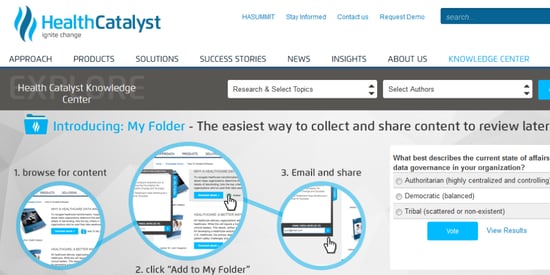 At the top of their Learning Center, Health Catalysts explains to visitors a simple drag and drop method of collecting and sharing the shown content.