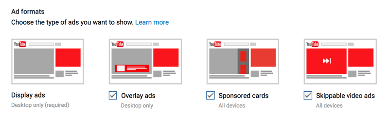 Types of ads that you can enable
