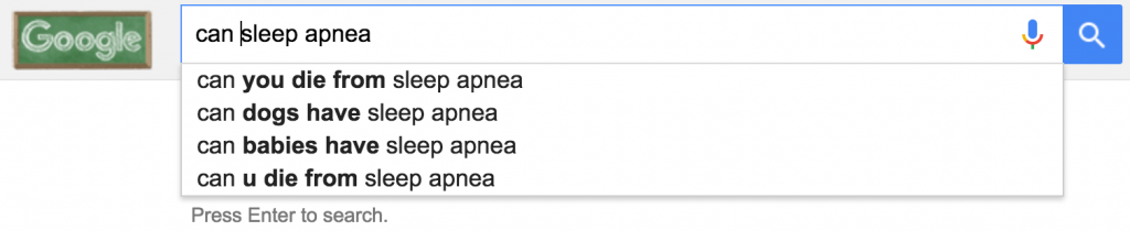 google autocomplete for "can sleep apnea"