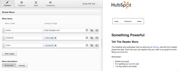 HubSpot COS Simple Menu