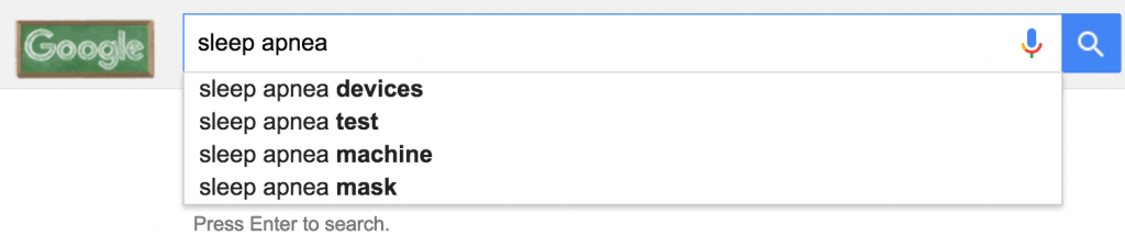 google autocomplete for "sleep apnea"