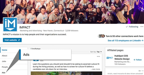 LinkedIn's New Ads Tab Will Show Users a Company's Sponsored Content
