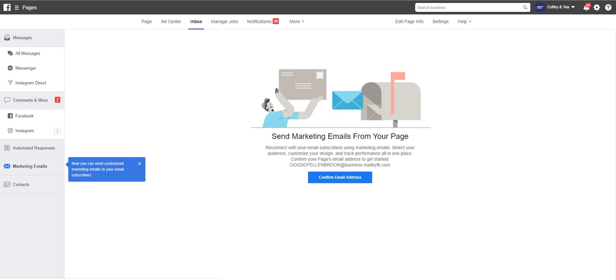 Facebook confirms it's testing email marketing for business pages