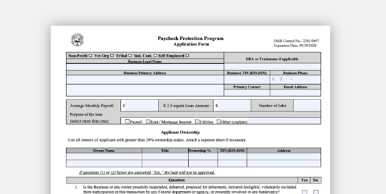 Paycheck Protection Program application and required documents (CARES Act)