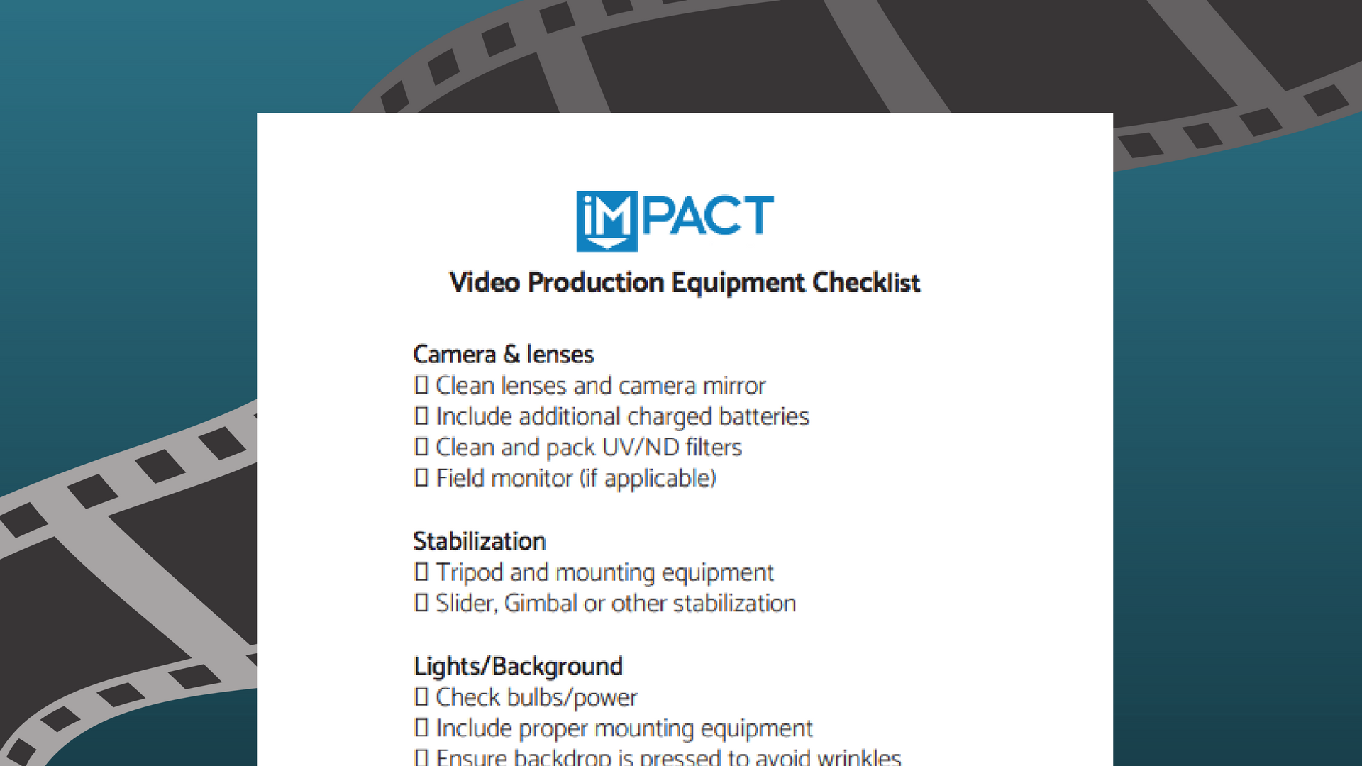 Free Video Production Equipment Checklist Video Marketing