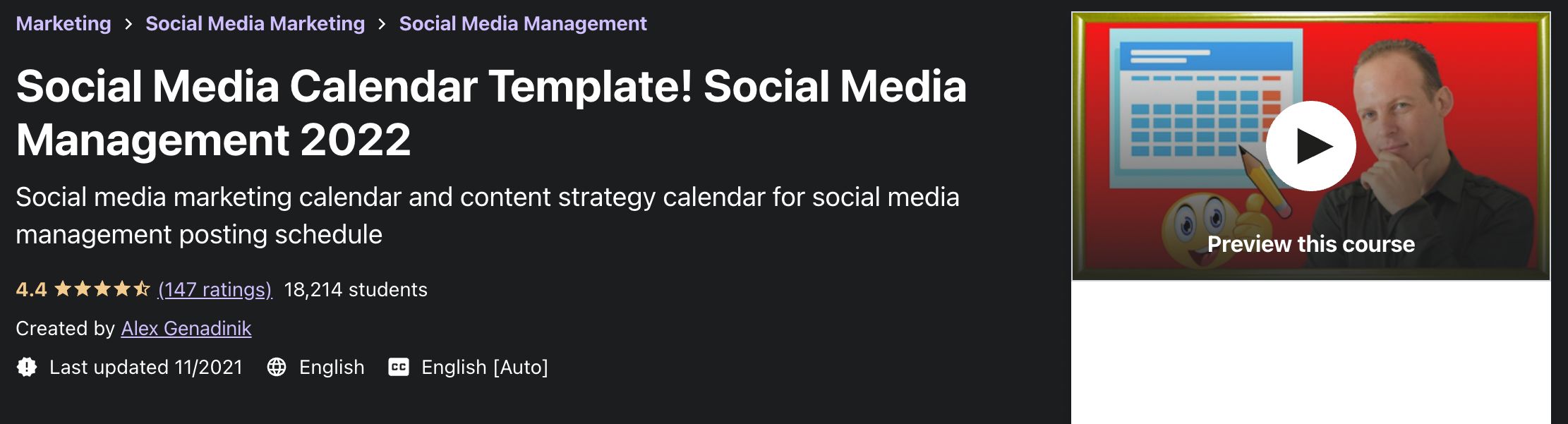 Best Marketing Courses on Udemy Social Media Calendar Template