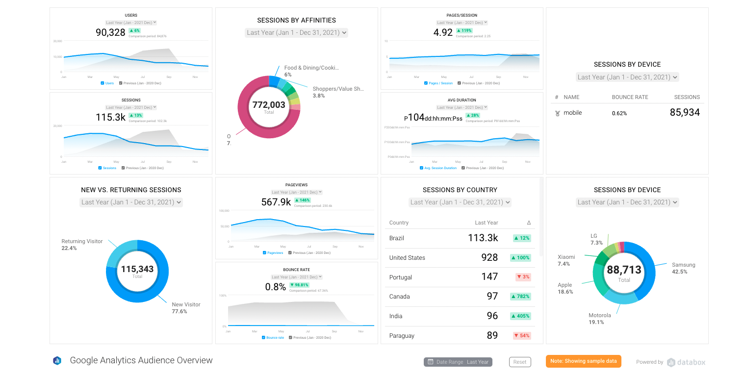 Google Analytics Audience Overview Dashboard Template