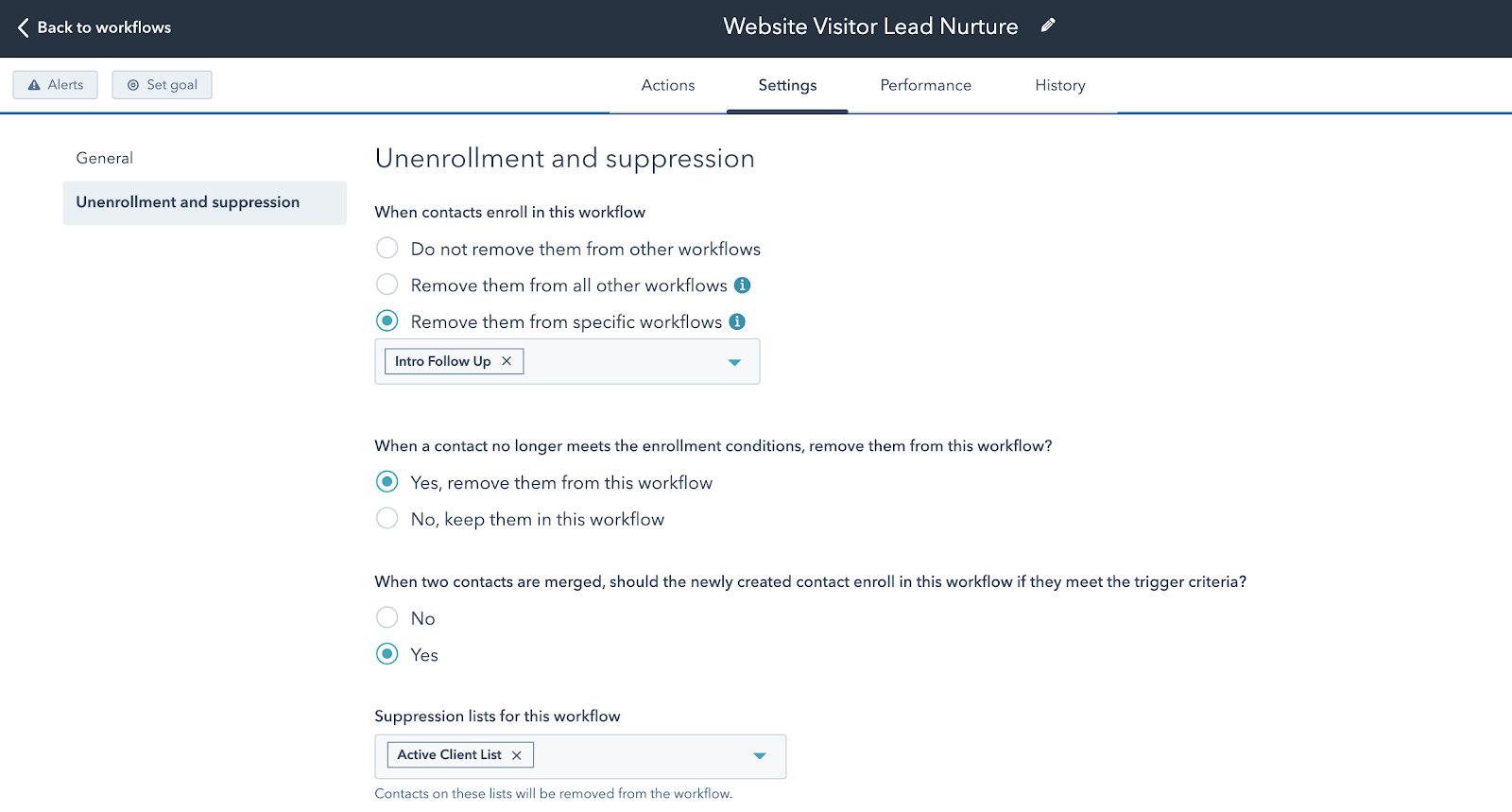 Options for unenrollment and suppression