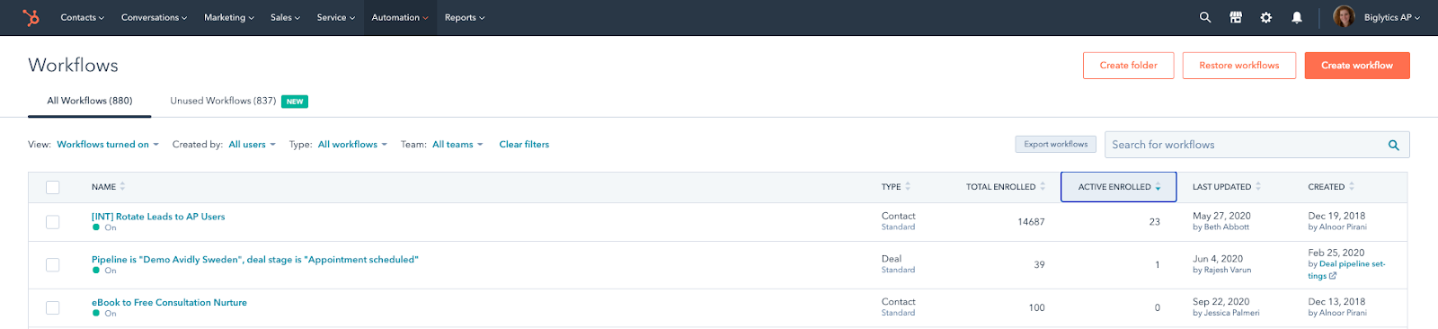 Workflow or automation tab