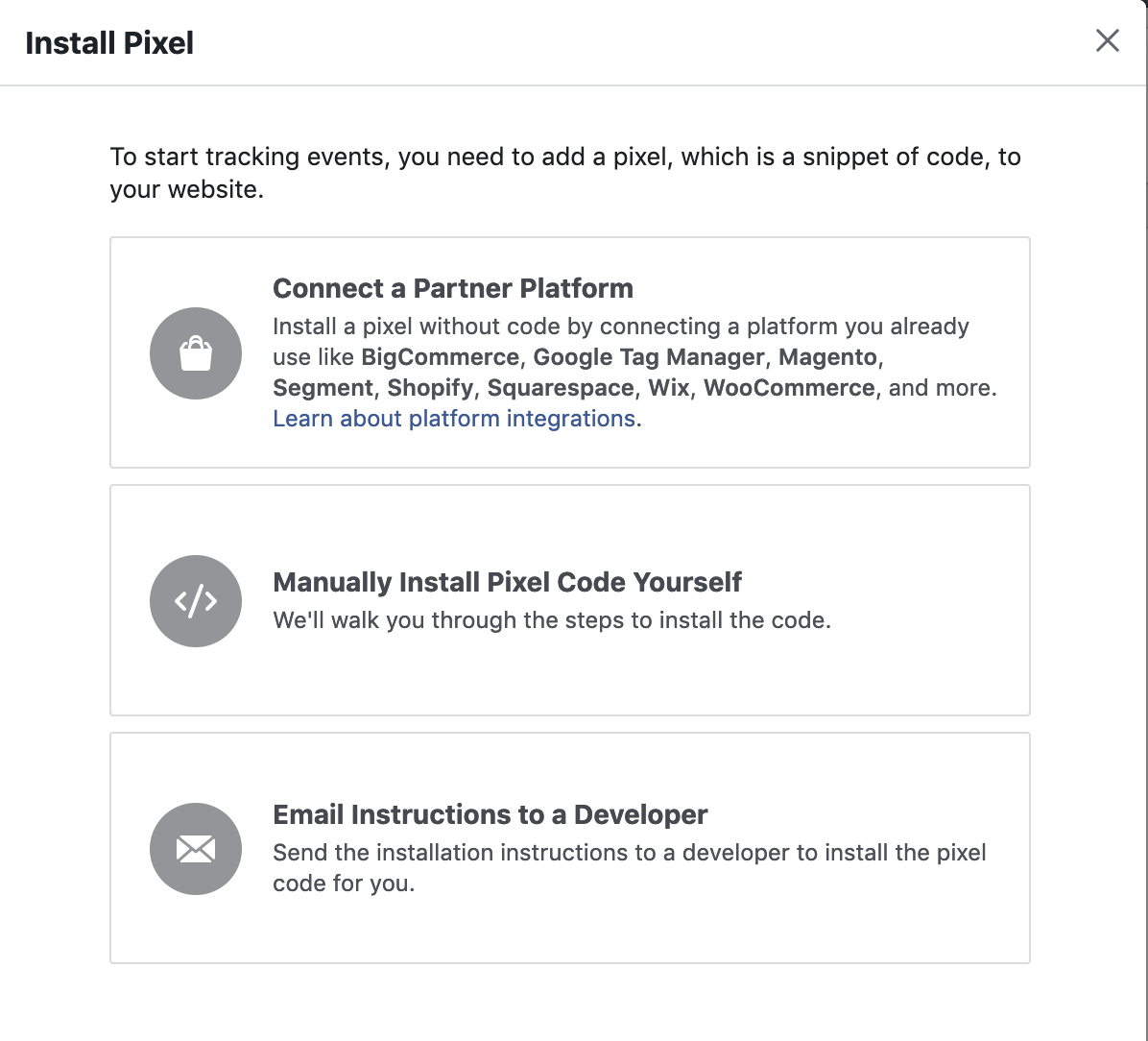 Install Facebook Pixel Options
