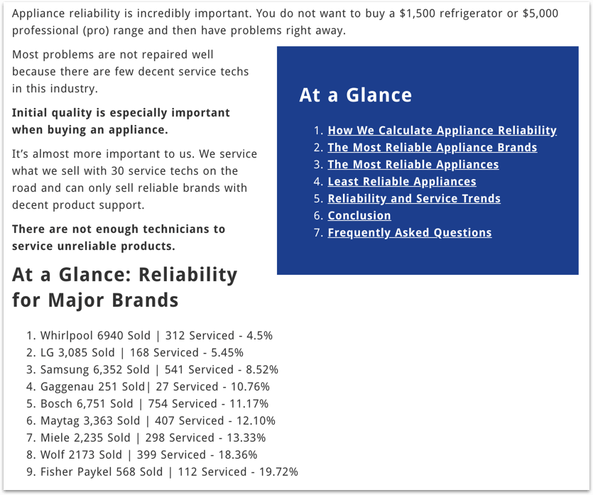 Yale Appliance content marketing example