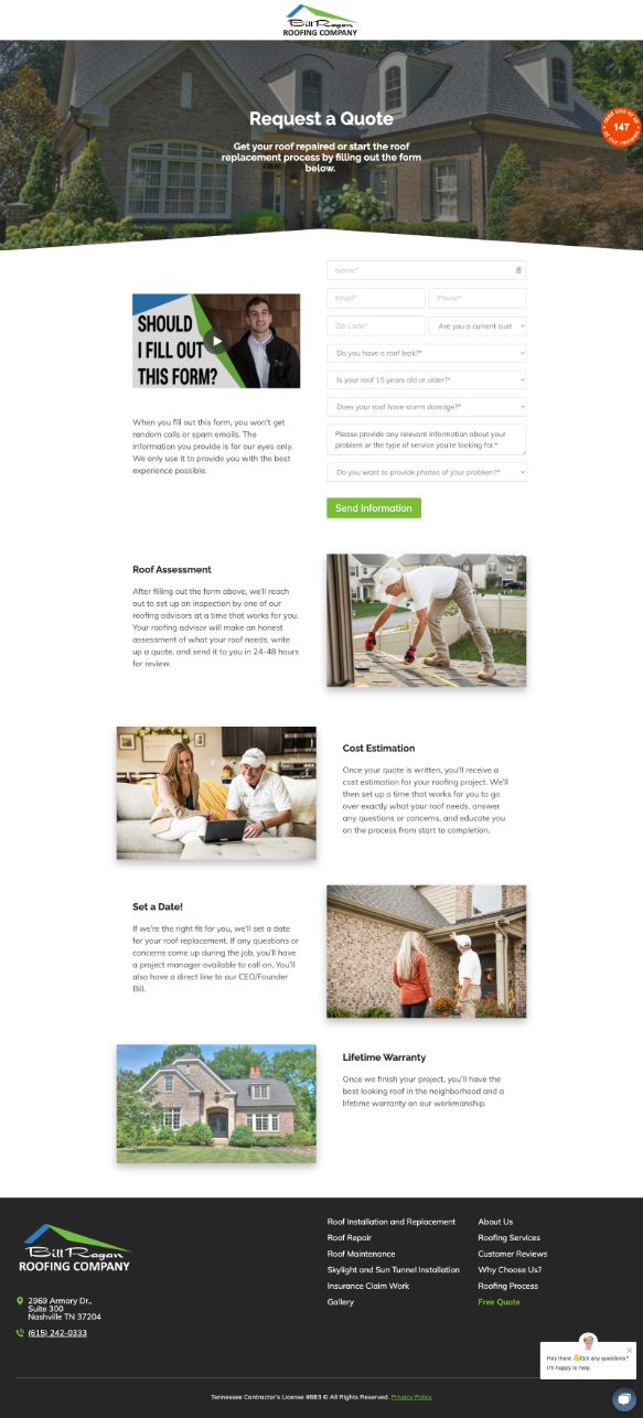 Landing Page, Examples, Billy Ragan, Roofing